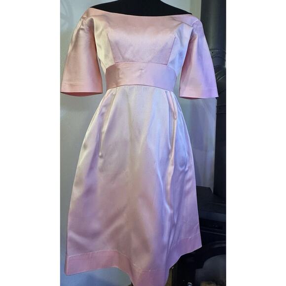 Vintage Pink Lorrie Deb Heavy Satin Dress MCM Coquette Mad Men Balletcore - Picture 11 of 16